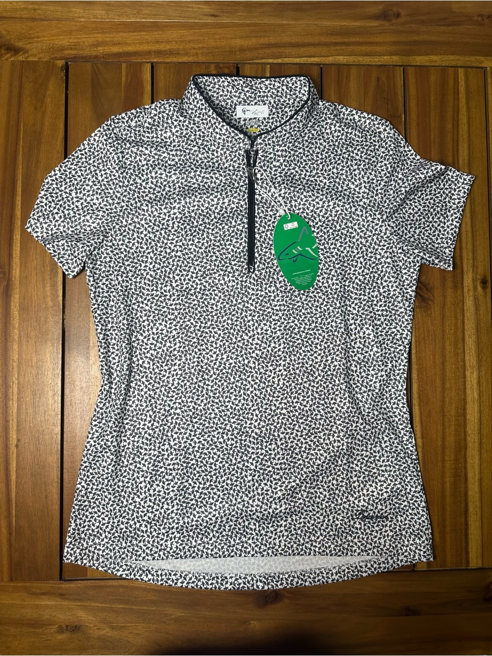 Greg Norman Collection White With Black/Gray Umbrella Print Short Sleeve Polo